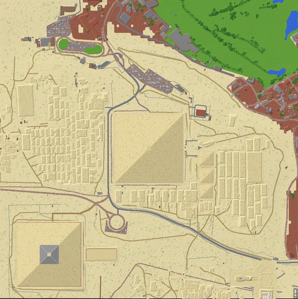 Overhead map of the The Pyramids of Giza Minecraft world made by BlockMap