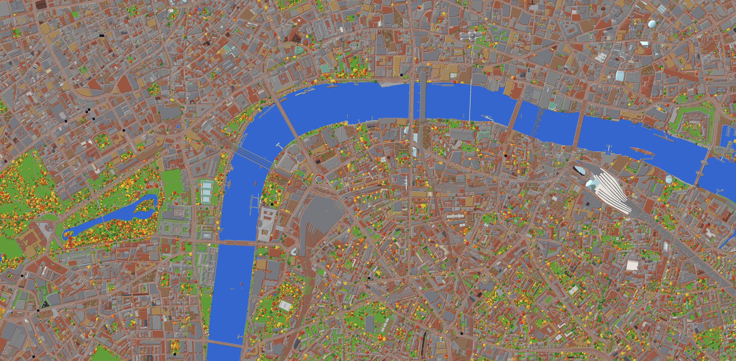 Overhead map of the London Minecraft world made by BlockMap