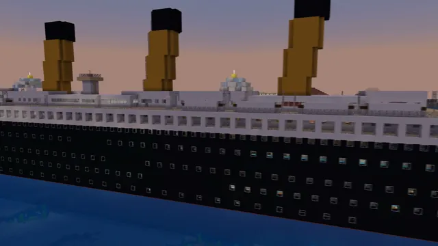The Titanic at golden hour in a Minecraft world made by BlockMap